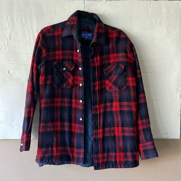 Northern Summit 80s 90s Plaid Flannel Button Down Shirt Jacket Wool Blend - Picture 1 of 6